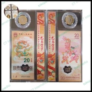 Uang Polymer China 20 Yuan Commemorative Dragon Cny + Coin 10 Yuan