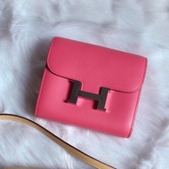 氣質奢華款💫Hermes 愛馬仕粉色銀扣Constance短夾錢包