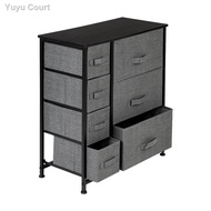 ○﹍Living Room End Table Storage Tower with Drawers, Wood Top, Easy Pull Fabric Bins, Organizer for Bedroom Hallway Entry