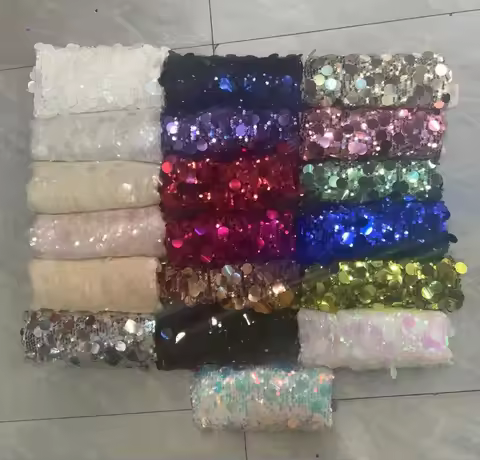 W130cm Bling Bling 5mm and 18mm Sequins Fantasy Exquisite Design Embroidery Net Lace Fabric Eveing D