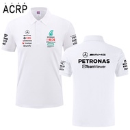 เสื้อโปโลคอปกแขนสั้นผ้าฝ้ายแท้สำหรับผู้ชาย Mercedes-Benz AMG F1 Team 2025 สำหรับผู้ที่ชื่นชอบรถยนต์