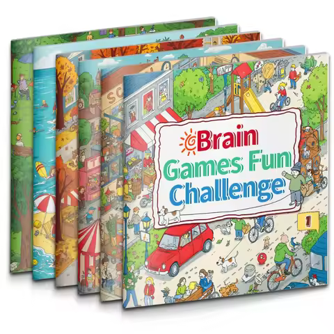 Brain Games Fun Challenge—6-Book Puzzle Set for Kids: Seek & Find, Spot the Difference, Matching, Co