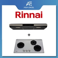 RINNAI RH-S3059-PBW 90CM BLACK SLIMLINE HOOD + RINNAI RB-3SI 3 BURNER INNER FLAME STAINLESS STEEL GAS HOB