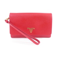 PRADA 牛皮皮革Wallet金扣錢包紅色