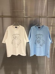 潮牌welldone moon小熊印花圓領寬鬆短袖T恤
