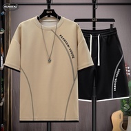 M-8XL Korean Casual Sets Men Plus Size Short Sleeve T Shirt + Shorts