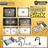 Sinki Dapur NANO 304 Stainless Steel Double Single Kitchen Basin Sink Bowl Undermount &Topmount 水槽