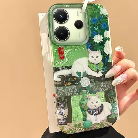 Cute Cat Flower Vortex Pattern Gilrs Phone Case for Xiaomi Redmi Note 14 13 12 11 11S 10 9 8 Pro 9C 