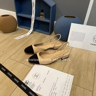 🎀 CHANEL 2025專櫃早春新款高跟鞋 杏黑拼色女士涼鞋