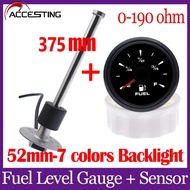 52mm 0~190ohm 7 สี Backlight Pointer มาตรวัดระดับน้ำมันเชื้อเพลิงมาตรวัดระดับน้ำ + 100mm 150mm 200mm