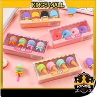 Kings - S5673 Cute Pencil Eraser Set 4Pcs/Cute Eraser Set/Lollipop Donut Ice Cream Model Eraser/Scho