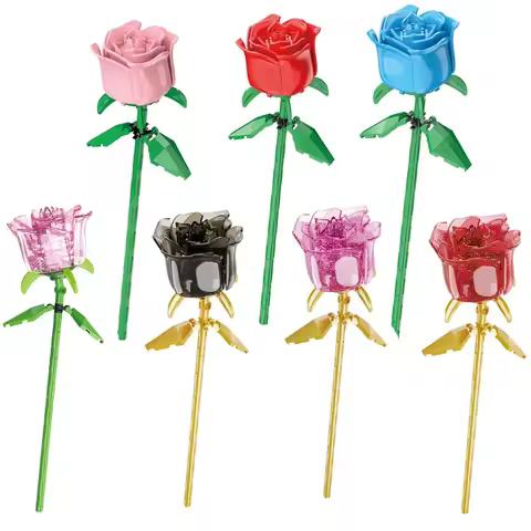 2024 City Creativity Potted Plants Flower Rose Model Building Blocks Home Decoration Assemble Bricks