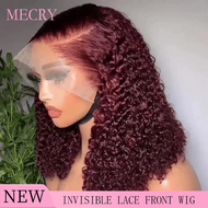 MECRY Water Wave Short Bob Cut 99J Red Burgundy Color 13X4 Lace Front Synthetic Wig For Prepluck Hai