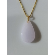 #J833 100% Natural Grade A Light Purple Water Drop Jade Jadeite Pendant H17.5m with Real 18K Gold Cl