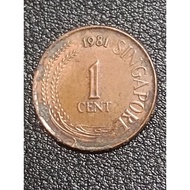 Singapore  coin 1cent 1981 error original.