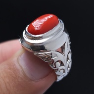 天然深紅珊瑚瑪瑙戒指 男款珊瑚戒指 珊瑚瑪瑙寶石