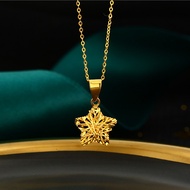 Lerca Jewelry 18K Yellow Gold Necklace with AU750 Real 18K Gold Women's Hollowed Star Pendant for We