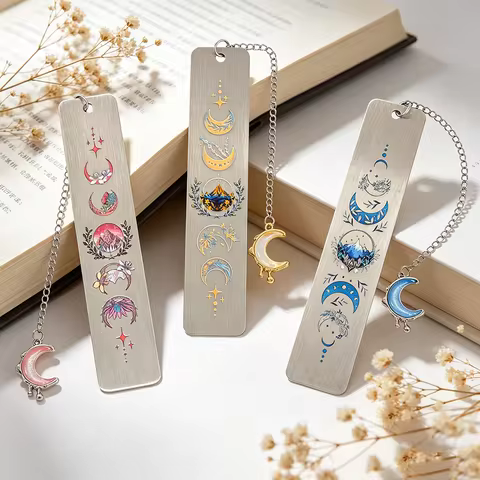 ACOTAR Aesthetic Moon Phase Metal Bookmark with Pendant Celestial Mountain Art Page Marker for Book 