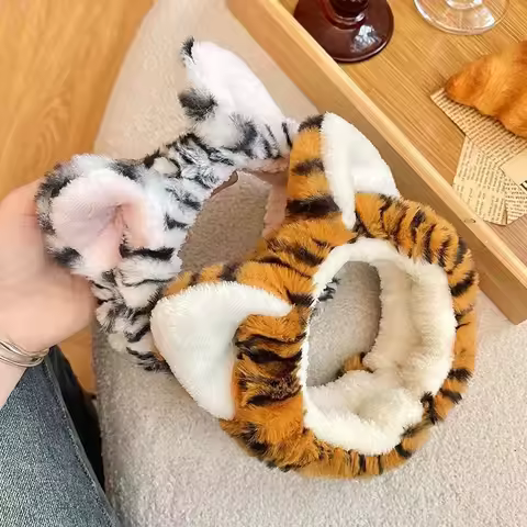 1pc adorable tiger wash face headband cartoon sell cute animal headpiece wash makeup plush tiger ear