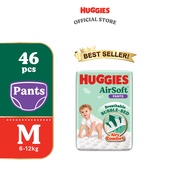 HUGGIES AirSoft Pants Diapers M46 (1 pack) - Breathable and soft premium diapers for baby