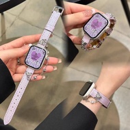 Luxury Chain Leather Strap For iWatch Series Ultra 11 10 9 8 7 6 SE 5 4 46mm Sweet Diamond Girl Wris