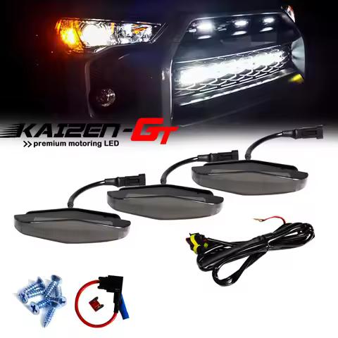 3pcs/Set Smoked Lens White / Amber Yellow LED Front Grille Lights DRL Lamps w/Harness For 2014-up To