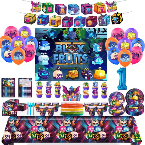 Blox Fruits Birthday Decoration Balloons Party Supplies Cake Toppers Banner Disposable Tableware Pla
