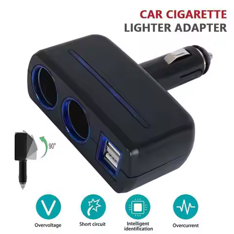 USB 12V/24V 2 Way Car Cigarette Lighter Auto Socket USB Power Dual Vehicle Lighter Adapter Splitter 