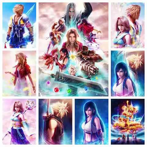 Final Fantasy XIV Cloud And Tifa 5d Diy Diamond Painting Zack Aerith Yuna Tidus Auron Barret Art Cro