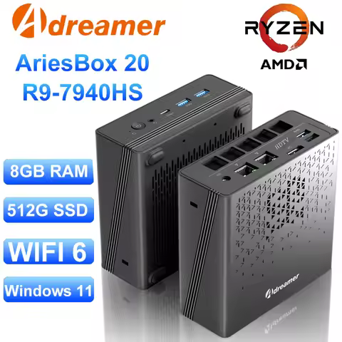 Adreamer Mini PC AriesBox AMD Ryzen R9 7940HS 8GB RAM DDR4 Desktop Computer WiFi Bluetooth Win11 OS