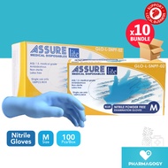 [Bundle of 10] Assure Soft Nitrile Gloves Lite Powder-Free, Blue Size M, 100pc/bx