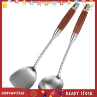[Stock] Stainless Steel Spatula for Carbon Steel, Stainless Steel Wok Spatula Metal, Wok Tools Set, Wooden Handle Soup Ladle Durable