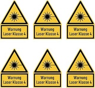 Sticker 75 x 50 mm, Pack of 6 – Warning Laser Class 4 – Warning Sign with Text (German) (Yellow/Blac