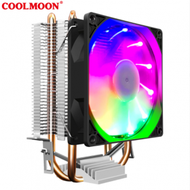 酷月CPU散熱器雙銅管9cm立式靜音AMD115X台式電腦熱管散熱CPU風扇（P2彩光版 雙銅管單風扇）