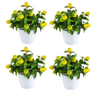 4pcs Artificial Lemon Plants Fake Lemons Tree with Small Pot for Indoor Outdoor Home Decor