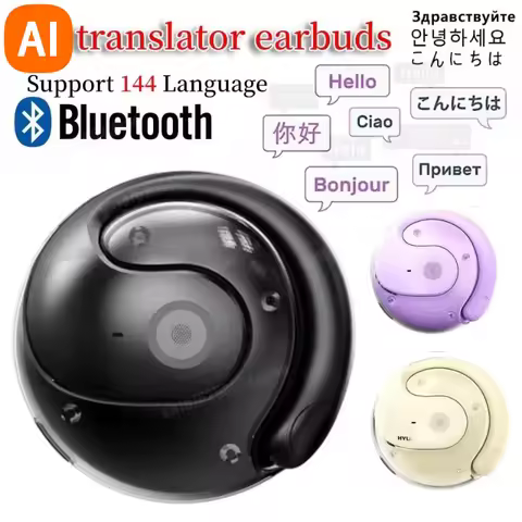 Wireless Bluetooth AI Real-time Language Translation Earphones 144 Languages Ear Hanging Headphone T