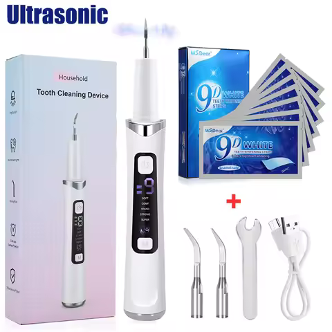 Ultrasonic Tooth Cleaner Electric Dental Scaler With Teeth Whitening Strips Calculus Plaque Tartar R