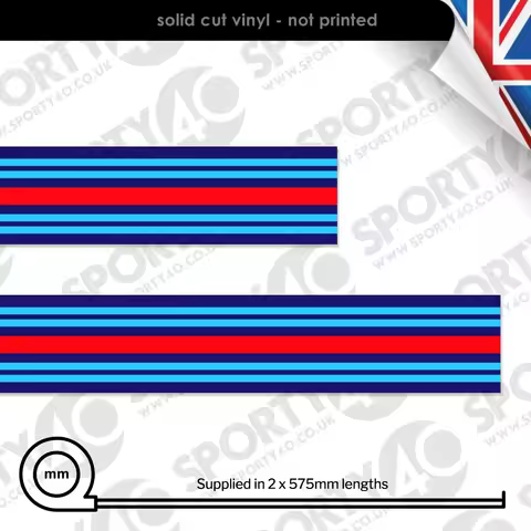 For x2 Martini Racing Stripe Vinyl Decal / Sticker 45mm Le Mans Supercup 911