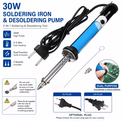 30W Soldering Iron, 2-in-1 Desoldering Pump, Vacuum Pump for Desoldering and Soldering Tools