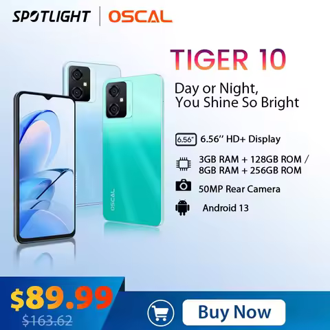 OSCAL TIGER 10 Android 13 Smartphone, 6.56'' HD+ Display 16GB(8+8) RAM 256GB ROM Octa-Core T606, 50M