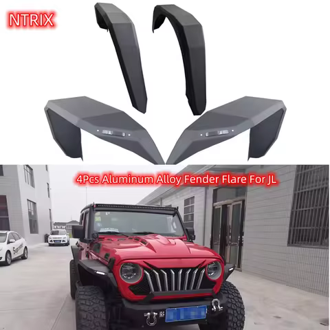 4Pcs Fender Flare With Run Turn Light Aluminum Alloy Wheel Arches Wheel Brow Accessories For Jeep Wr