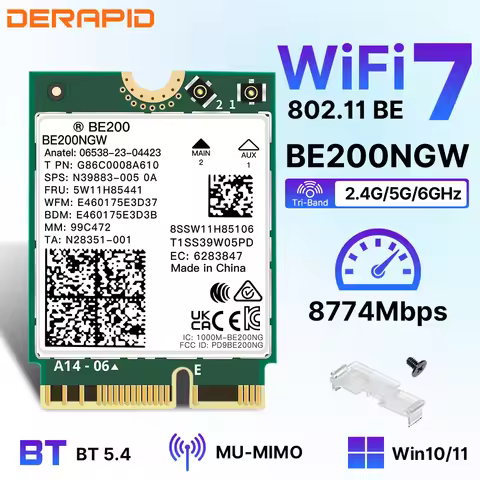 WiFi7 BE200NGW Tri-Band NGFF Wifi Adapter Bluetooth 5.4 BE200 M.2 Wireless Dongle For PC/Laptop For 