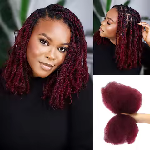Sleek Peruvian Tight Afro Kinky Bulk Hair 100% Human Hair For Dreadlocks Twist Braid QVR Red 99J Hai
