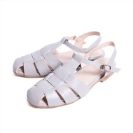 夏日編織真皮漁夫涼鞋灰色