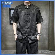 Ice Silk Short-Sleeved Shirt Men Chinese Style Thin Style Buttoned Dragon Pattern Half-Sleeved Large