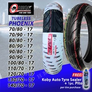 QUICK Tire RIM 17 Phoenix Tubeless Tires ( 70/80-17 , 80/90-17 , 80/80-17 , 70/90-17 , 90/80-17 , 90/90-17 , 100/80-17 , 90/90-17 , 110/70-17 , 130/70-17 , 120/70-17 , 140/70-17 ) with FREE Sealant and Pito