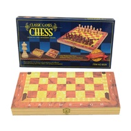 Three-in-One Wooden Chess Multiple Ways to Play Table Game Entertainment 29cm Foldable Chessboard Ga