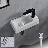 Davivy 14.5'' X 7.3'' Small Bathroom Sink with Pop Up Drain,Bathroom Corner Sink,Wall Mount Corner Sink,White Vessel Sink,Mini Bathroom Sink,Small Sinks for Tiny Bathrooms