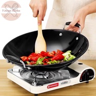 V.Dream Kitchen : Iron Wok | Black Enamel Wok Double Handle Enamel Wok Stir-Fry Wok Kuali Hitam Kuali Besi 35cm