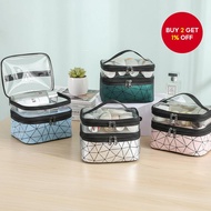New Lingge Double Layer Cosmetic Bag for Travel: Portable and Large Capacity for Skincare and Toilet